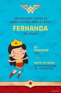 Modelo de Convite de Aniversario - Menina Maravilha Azul Convite Menina Maravilha Azul grátis para editar