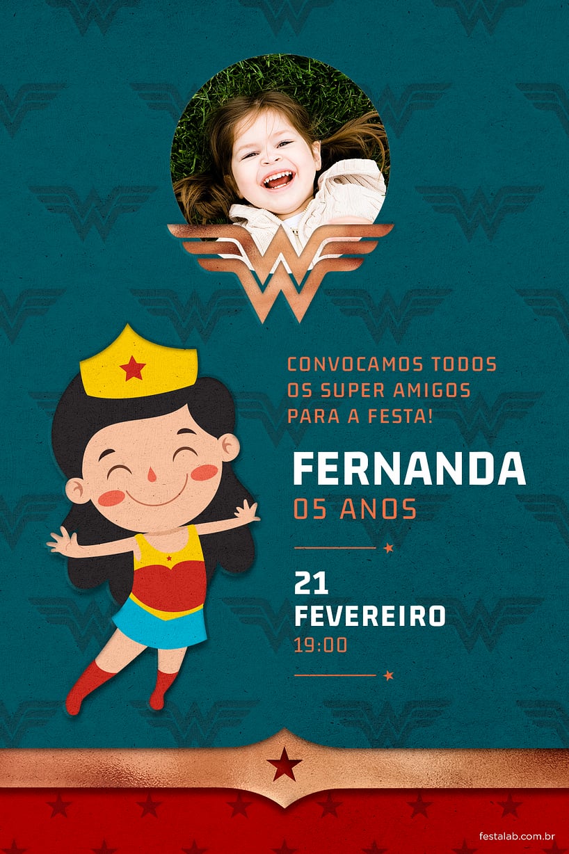 Modelo de Convite de Aniversario - Menina Maravilha Verde Convite de Aniversario - Menina Maravilha Verde