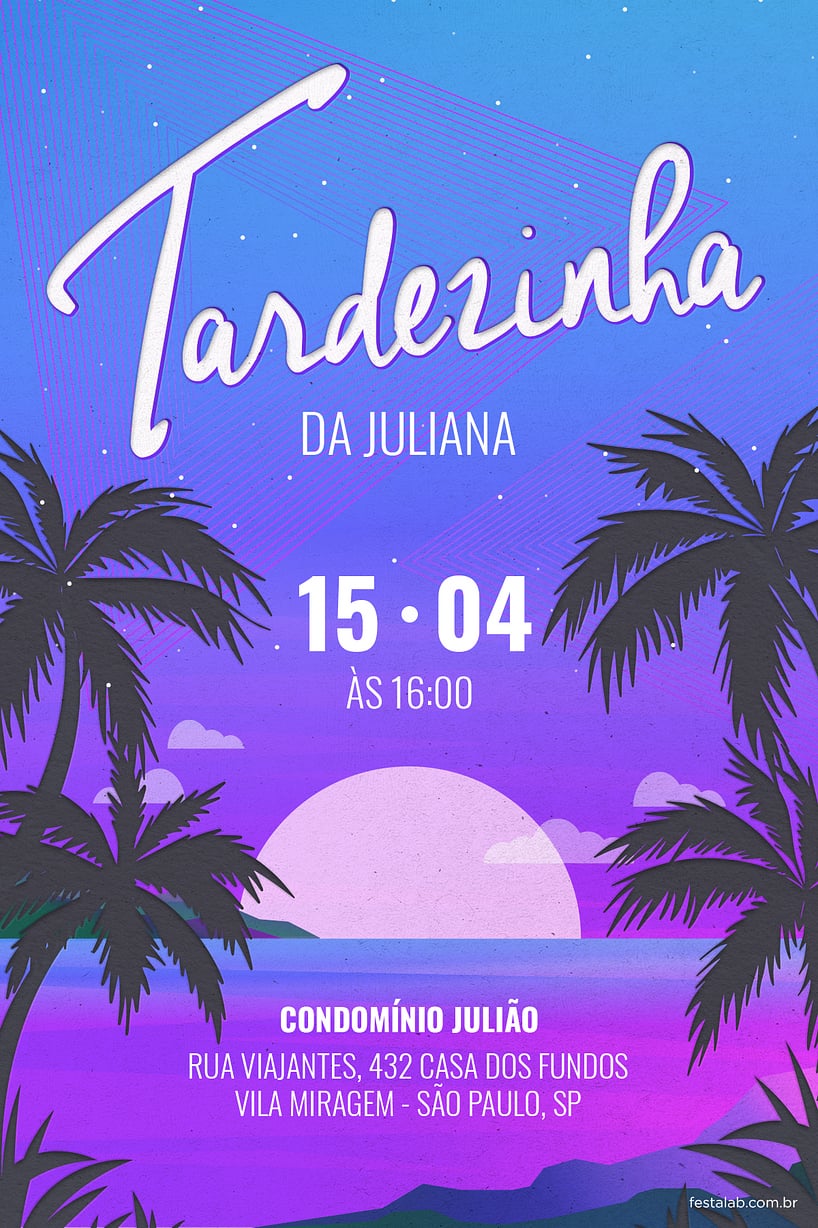 Convite Tardezinha azul grátis para editar