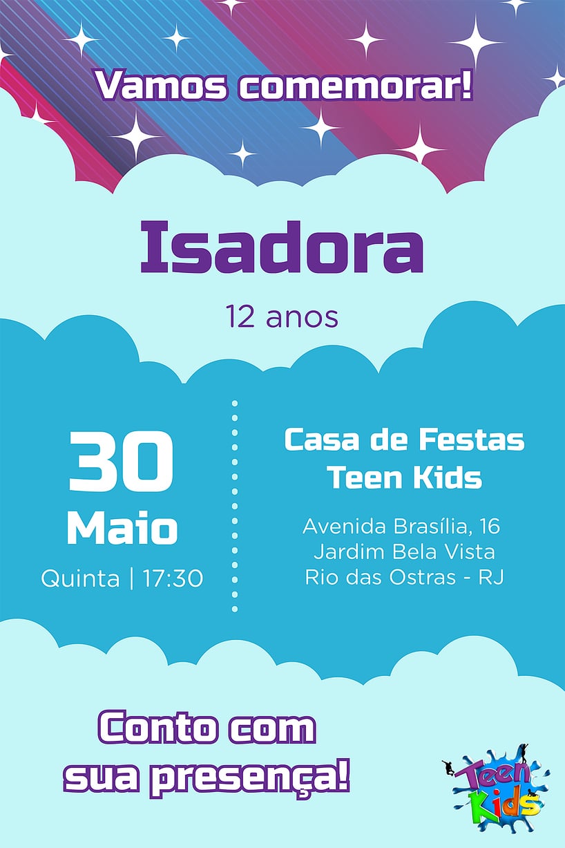 Convite Teen Kids grátis para editar