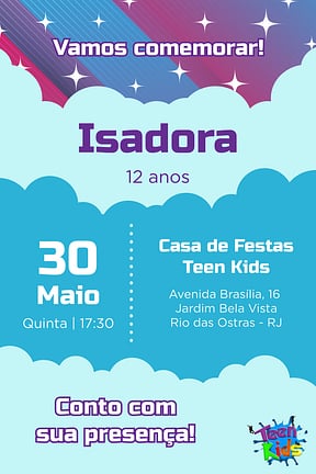 Modelo de Convite de Aniversario - Teen Kids Convite de Aniversario - Teen Kids