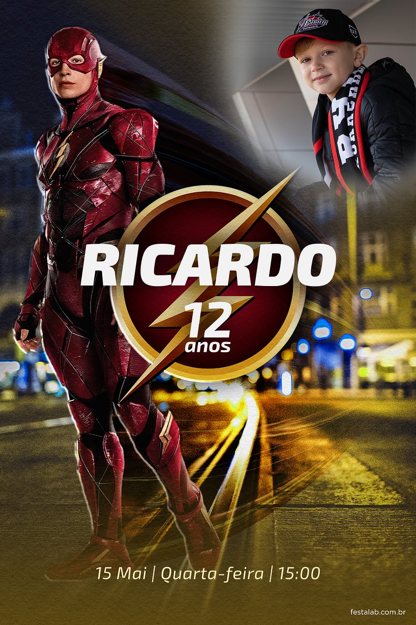 Convite Velocidade em Festa: Flash Amarelo grátis para editar