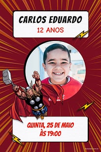 Modelo de Convite de Aniversario - Thor Convite Thor grátis para editar