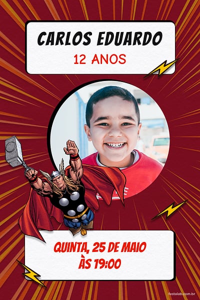Modelo de Convite de Aniversario - Thor Convite Thor grátis para editar
