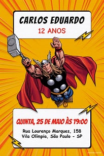 Modelo de Convite de Aniversario - Thor Amarelo Convite Thor Amarelo grátis para editar