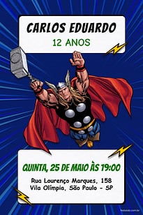 Modelo de Convite de Aniversario - Thor Azul Convite Thor Azul grátis para editar