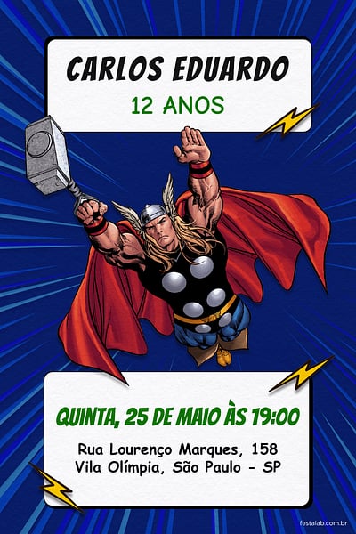 Criar convite de aniversário - Thor Azul| FestaLab