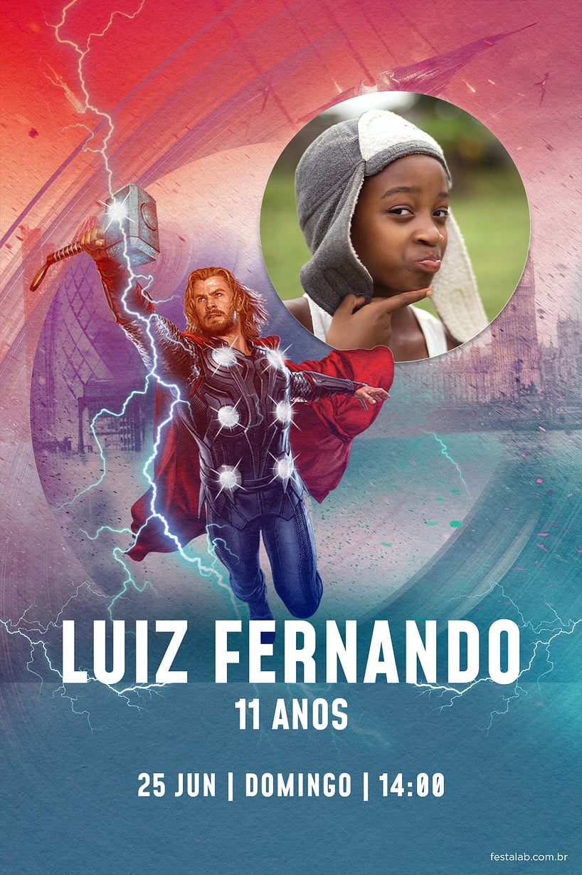 Convite de Aniversario - O Deus do Trovao em Festa: Vermelho