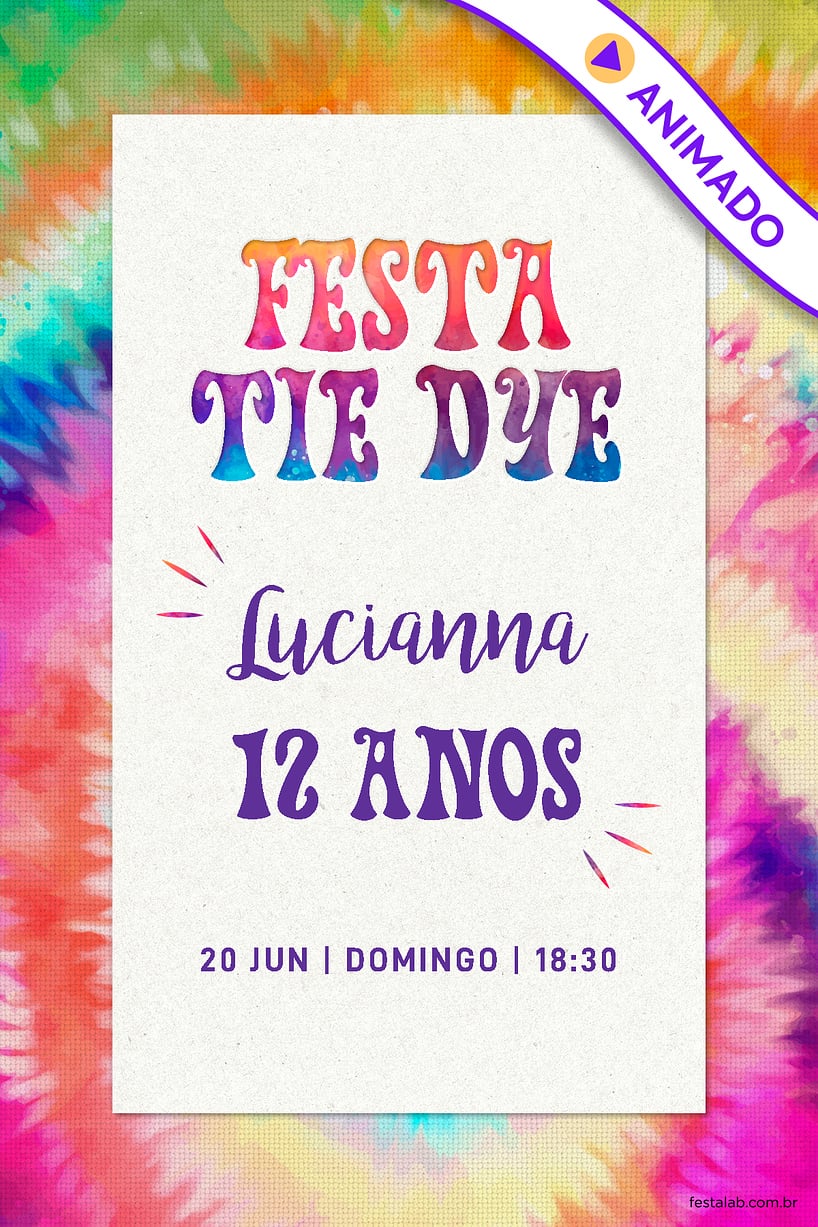 Convite de Aniversario - Tie Dye