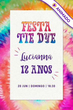 Modelo de Convite de Aniversario - Tie Dye Convite de Aniversario - Tie Dye