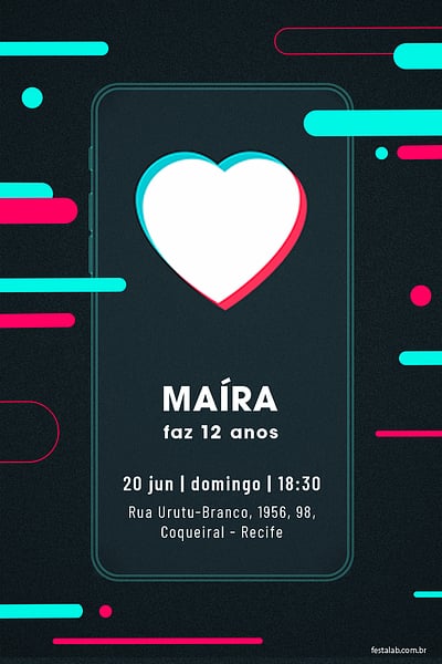 Modelo de Convite de Aniversario - TikTok Cel Convite TikTok Cel grátis para editar