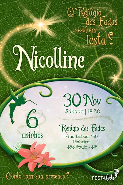 Modelo de Convite de Aniversario - Tinker Bell Convite Tinker Bell grátis para editar