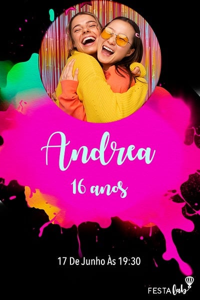 Modelo de Convite de Aniversario - Tinta neon Convite Tinta neon grátis para editar