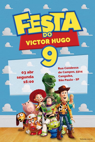 Modelo de Convite de Aniversario - Toy Story Party Convite Toy Story Party grátis para editar