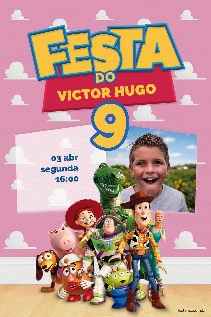 Convite Toy Story Party Rosa grátis para editar