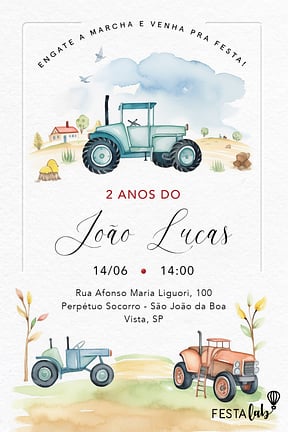 Convite de Aniversario - Trator aquarelado