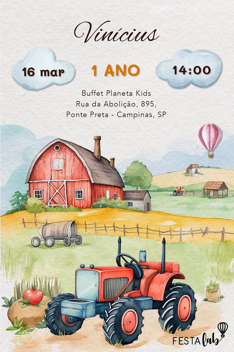 Convite Trator delicado grátis para editar