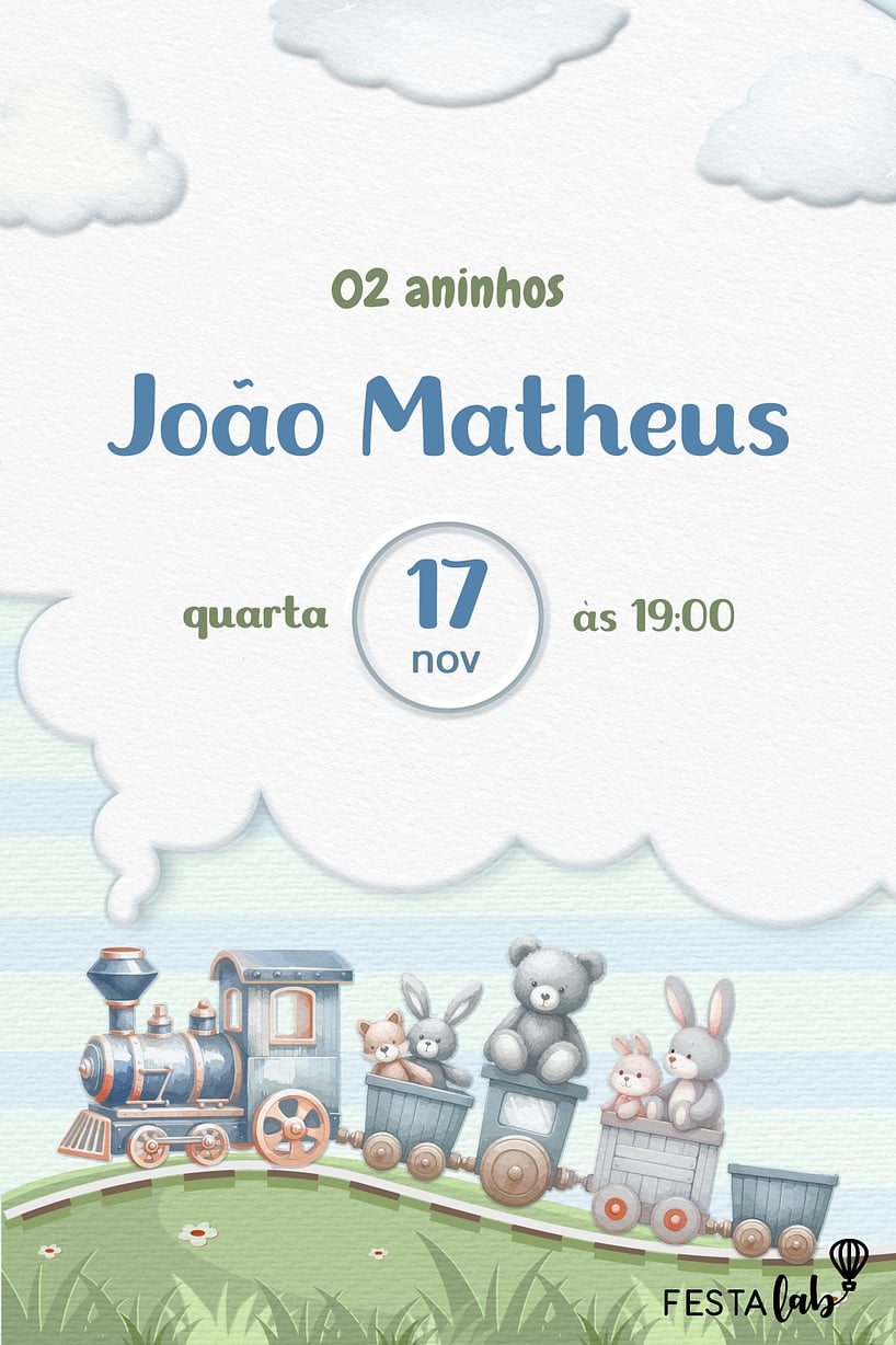 Criar convite de aniversário - Trenzinho dos ursinhos| FestaLab