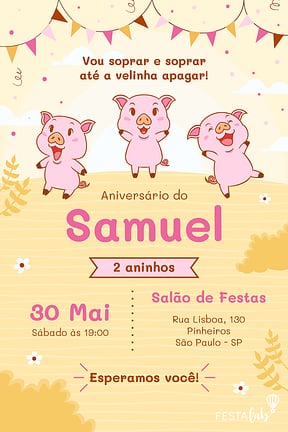 Modelo de Convite de Aniversario - Tres Porquinhos Convite de Aniversario - Tres Porquinhos