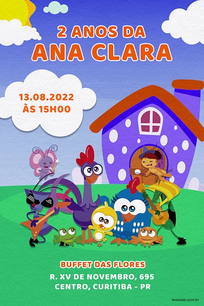 Modelo de Convite de Aniversario - Turma da Galinha azul Convite Turma da Galinha azul grátis para editar