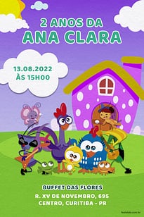 Modelo de Convite de Aniversario - Turma da Galinha roxo Convite Turma da Galinha roxo grátis para editar