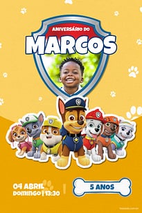 Convite Turma da patrulha amarelo grátis para editar