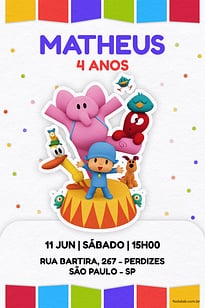 Modelo de Convite de Aniversario - Turma do Pocoyo Convite Turma do Pocoyo grátis para editar