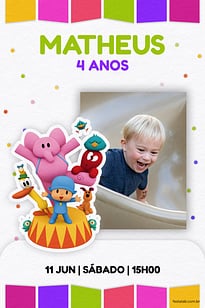 Convite Turma do Pocoyo Colorido grátis para editar