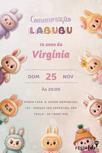 Convite Turma dos Labubus grátis para editar