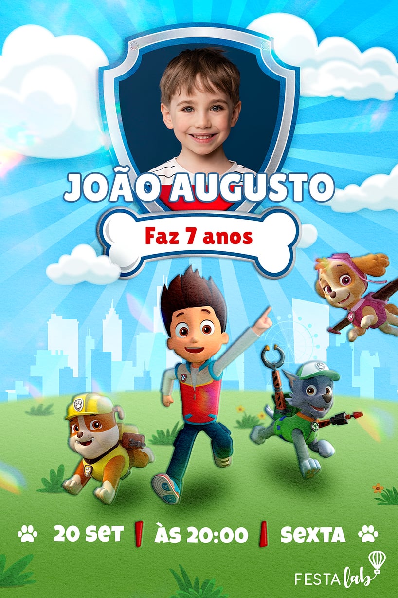 Convite Turma Patrulha Canina grátis para editar