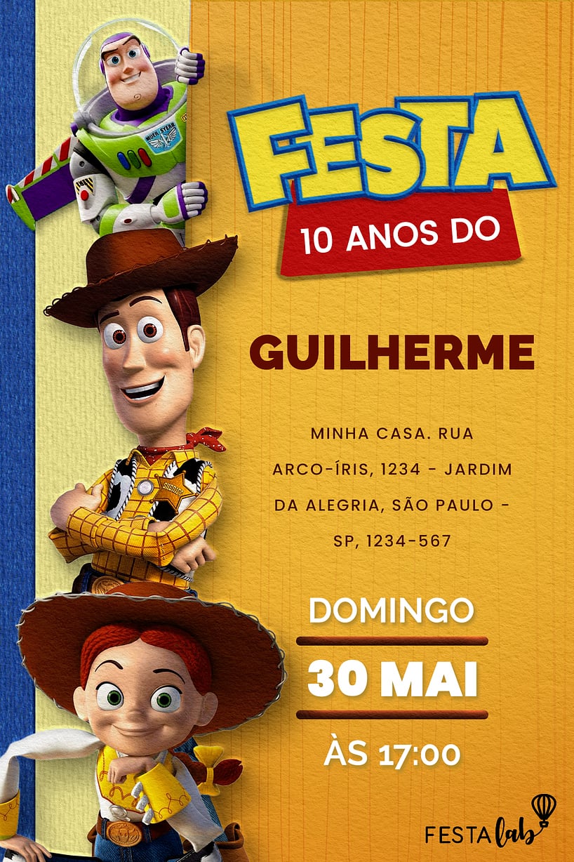 Convite Turma Toy Story grátis para editar