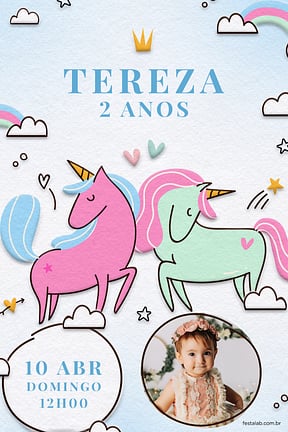 Modelo de Convite de Aniversario - Unicornio Azul Convite de Aniversario - Unicornio Azul