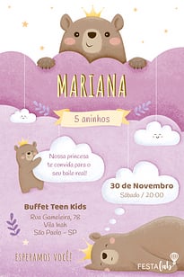 Modelo de Convite de Aniversario - Ursinha Princesa Convite Ursinha Princesa grátis para editar