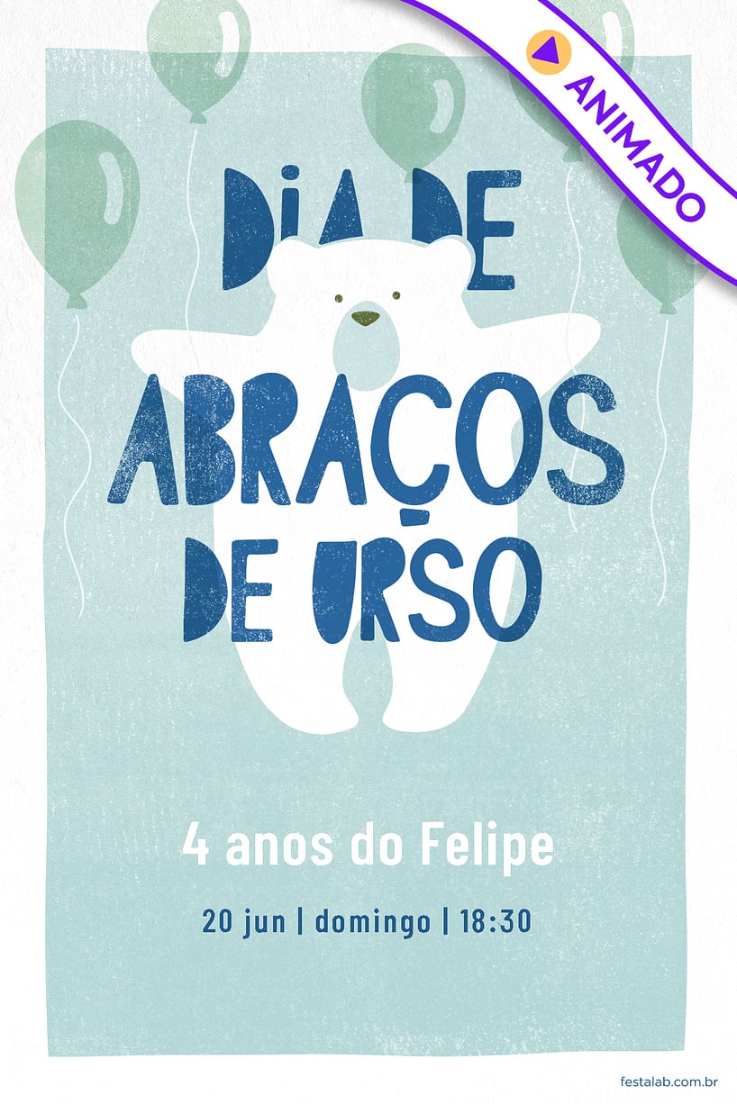 Convite Ursinho Com Balões Azul grátis para editar