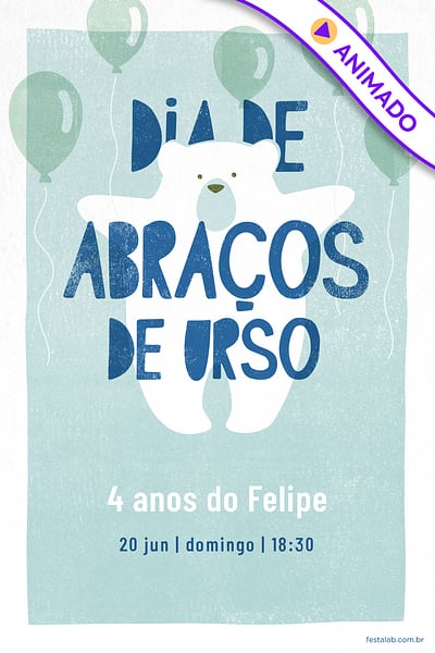 Modelo de Convite de Aniversario - Ursinho Com Baloes Azul Convite Ursinho Com Balões Azul grátis para editar