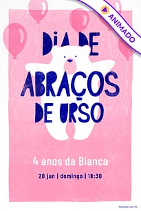 Modelo de Convite de Aniversario - Ursinho com baloes Rosa Convite Ursinho com balões Rosa grátis para editar