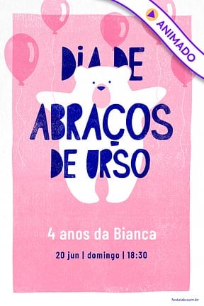 Modelo de Convite de Aniversario - Ursinho com baloes Rosa Convite de Aniversario - Ursinho com baloes Rosa