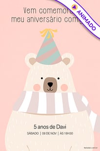 Modelo de Convite de Aniversario - Ursinho Comemoracao Rosa Convite Ursinho Comemoração Rosa grátis para editar