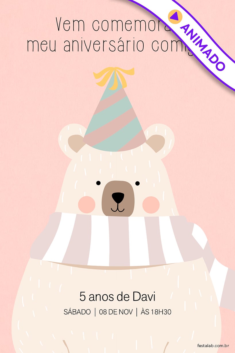 Convite de Aniversario - Ursinho Comemoracao Rosa