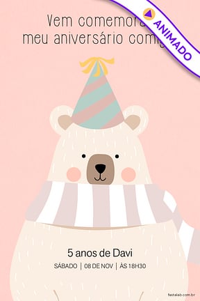 Convite de Aniversario - Ursinho Comemoracao Rosa