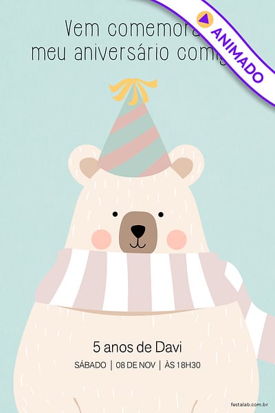 Convite Ursinho Comemoração Verde grátis para editar