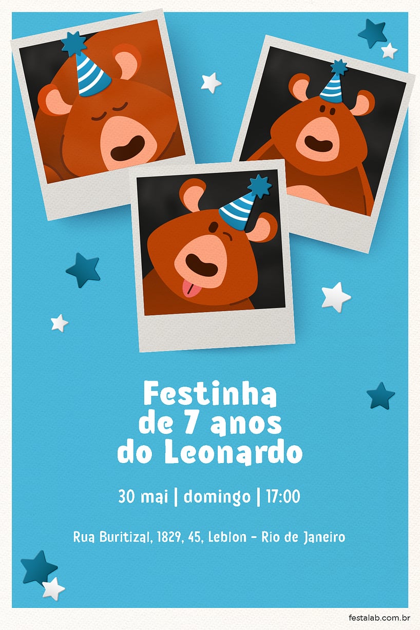 Convite de Aniversario - Ursinho Festa Azul