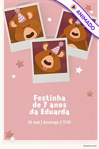 Modelo de Convite de Aniversario - Ursinho Festa Rosa Convite Ursinho Festa Rosa grátis para editar