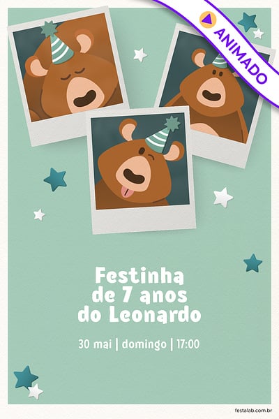 Convite Ursinho Festa Verde grátis para editar