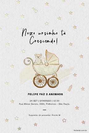 Modelo de Convite de Aniversario - Ursinho no Carrinho Convite de Aniversario - Ursinho no Carrinho