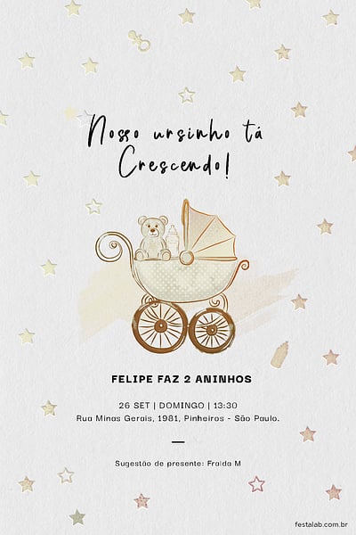 Criar convite de aniversário - Ursinho no Carrinho| FestaLab