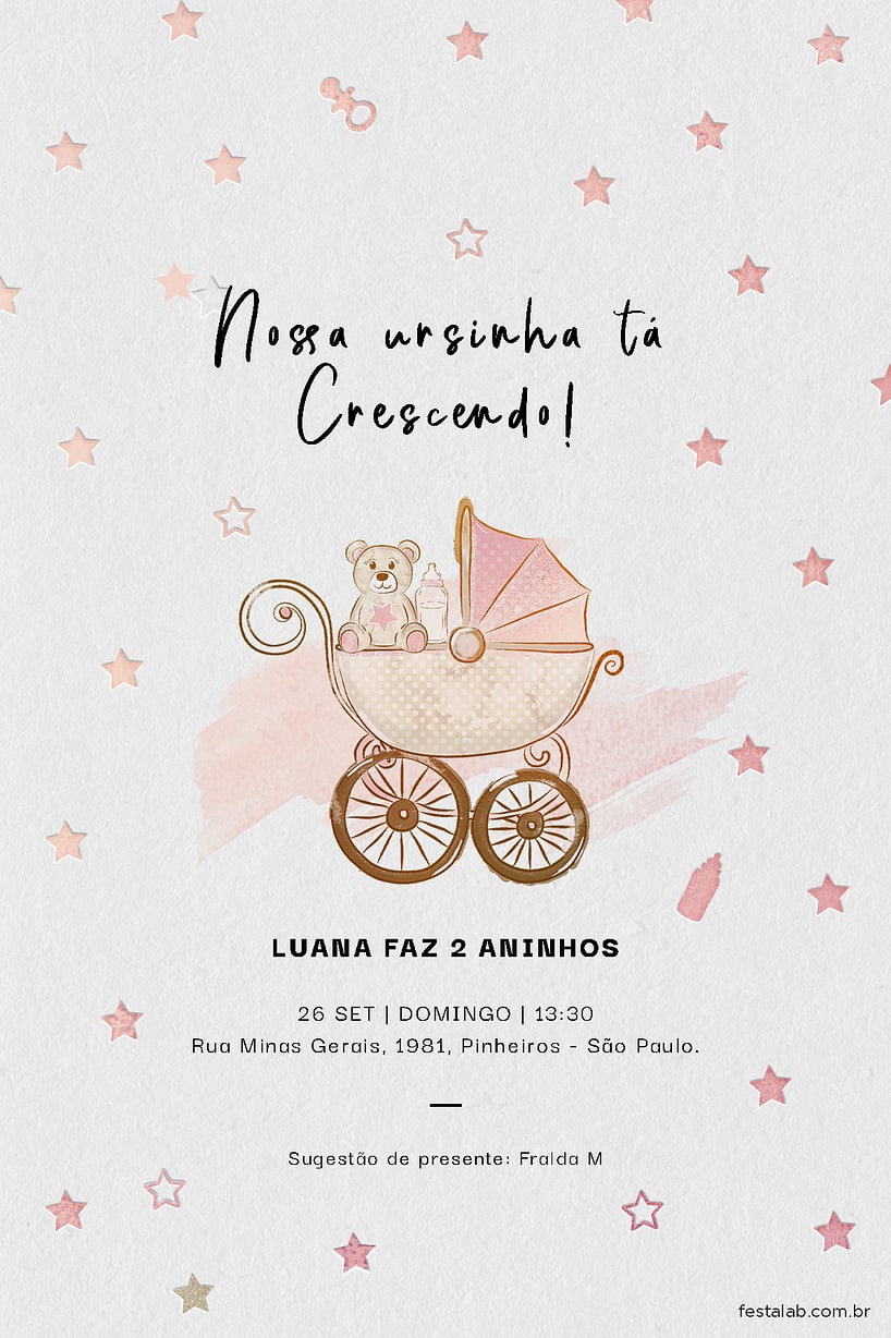 Modelo de Convite de Aniversario - Ursinho no Carrinho Criar convite de aniversário - Ursinho no Carrinho| FestaLab