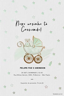 Modelo de Convite de Aniversario - Ursinho no Carrinho Convite Ursinho no Carrinho grátis para editar