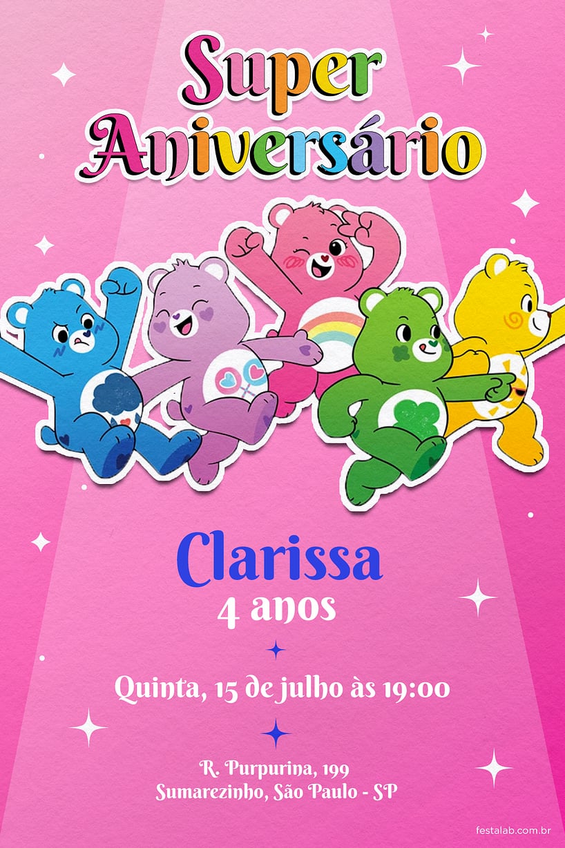 Convite de Aniversario - Ursinhos Carinhosos Rosa