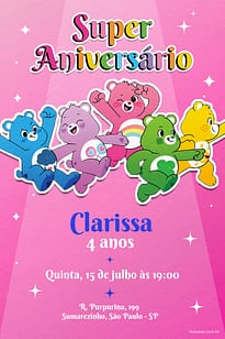 Modelo de Convite de Aniversario - Ursinhos Carinhosos Rosa Convite Ursinhos Carinhosos Rosa grátis para editar